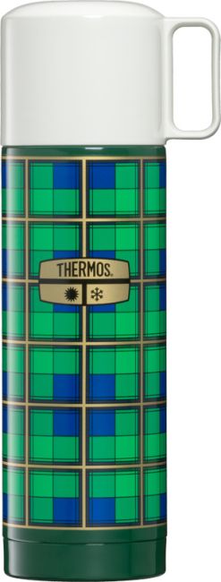 Thermos Revival Beverage Bottle, retro grün/blau, mit Henkelbecher